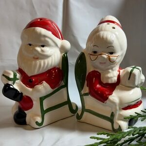 Vintage Santa Mrs Claus Rocking Chair Salt and Pepper Shakers Christmas Decor